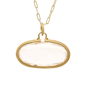 Clover Oblong Quartz Pendant Long Necklace