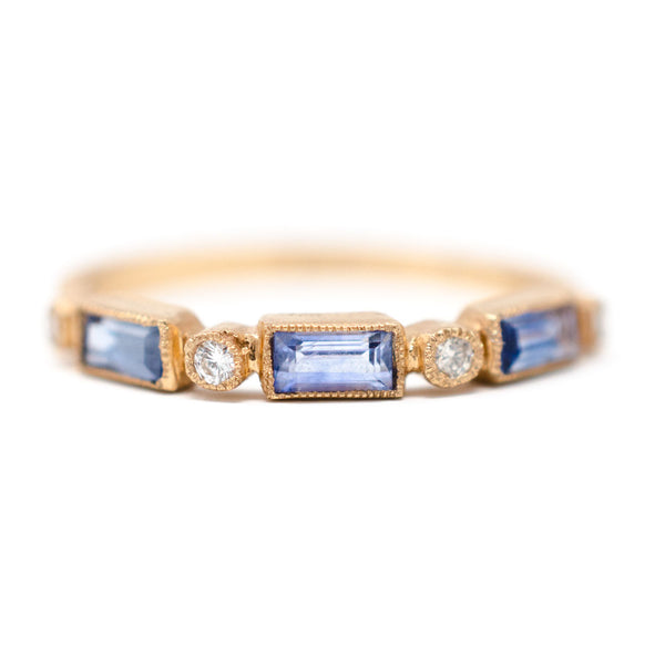 Blue Dot and Dash Baguette Blue Sapphire Ring - Jennifer Dawes Design