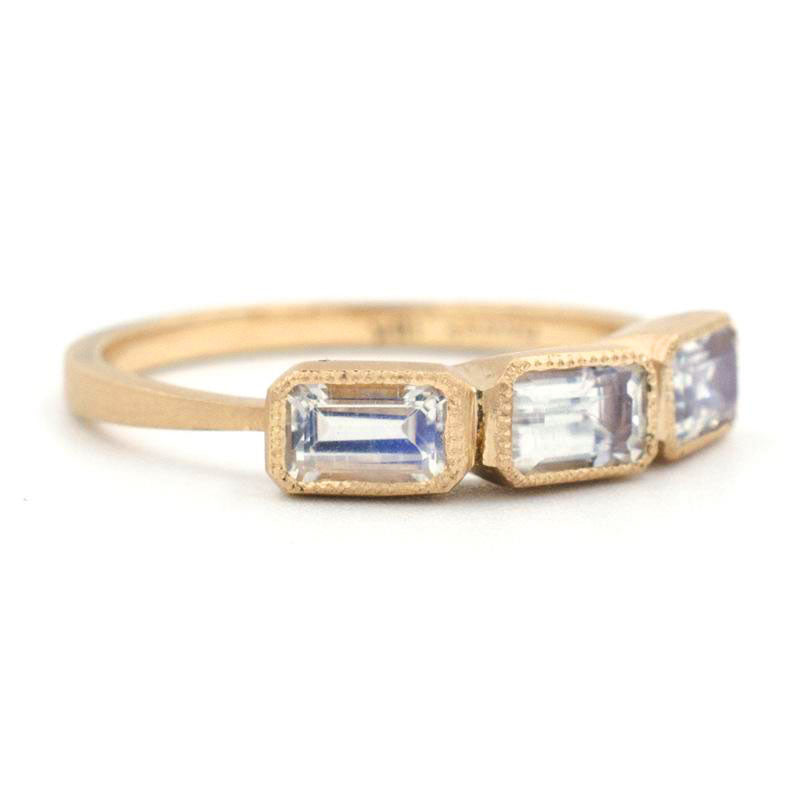 Emerald cut store moonstone ring