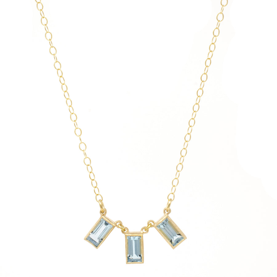 Trinity Emerald Cut Blue Topaz Necklace