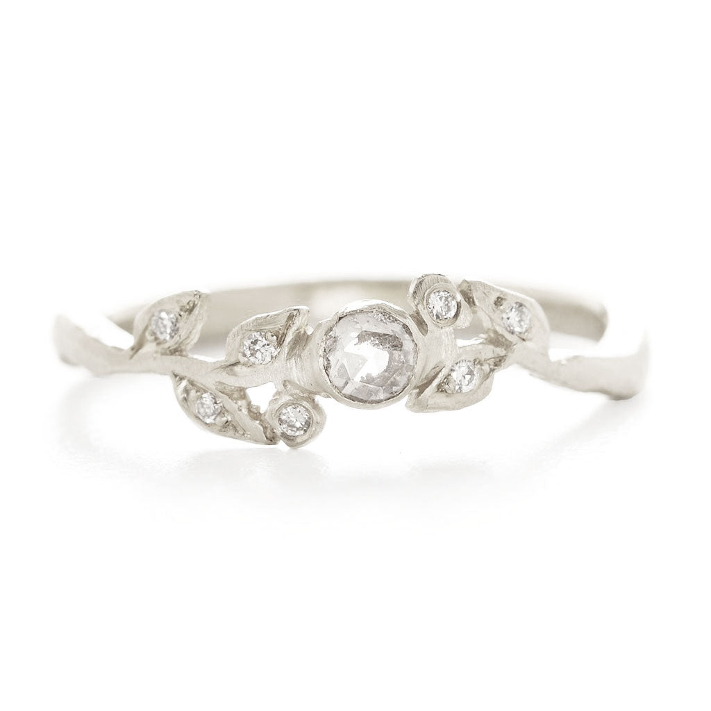 Vine White Diamond Leaf Ring - Jennifer Dawes Design
